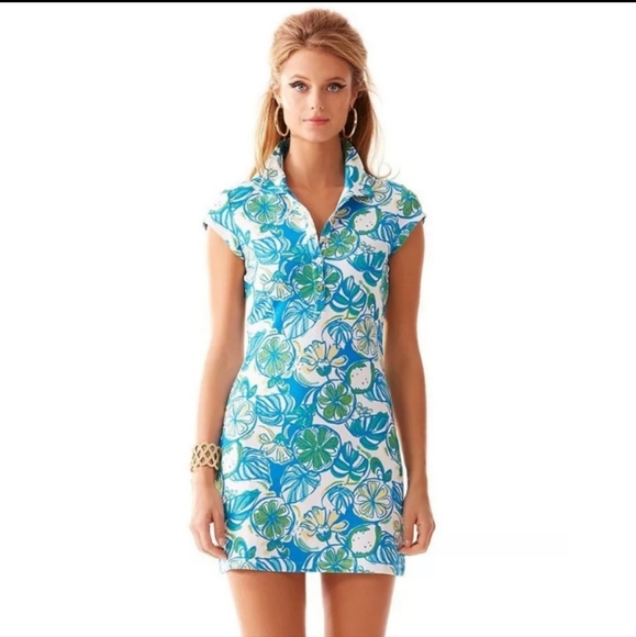 Lilly Pulitzer Rayna Dress Sweet and Sour  Blue Lemon Print Mini Dress Sz S - Picture 2 of 10